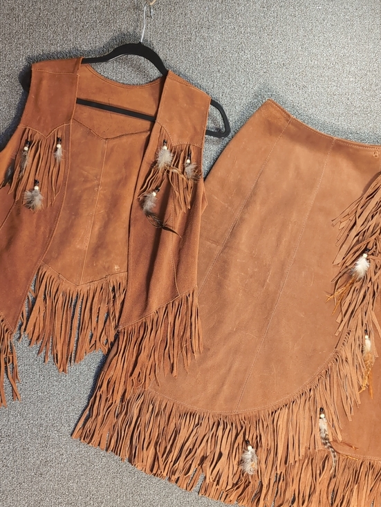 HB Chief Jackets & Blazers - Vintage HB Native American Indian Leather Vest And Wrap Skirt Set Western Boho